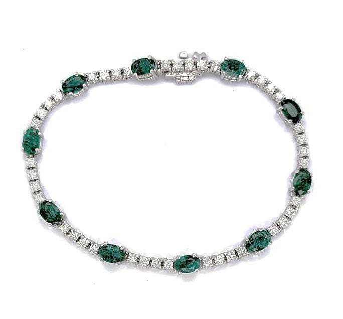 14k White Gold 5.06Cts with 10 Emeralds, 1.42cts with 41 Diamonds Bracelet