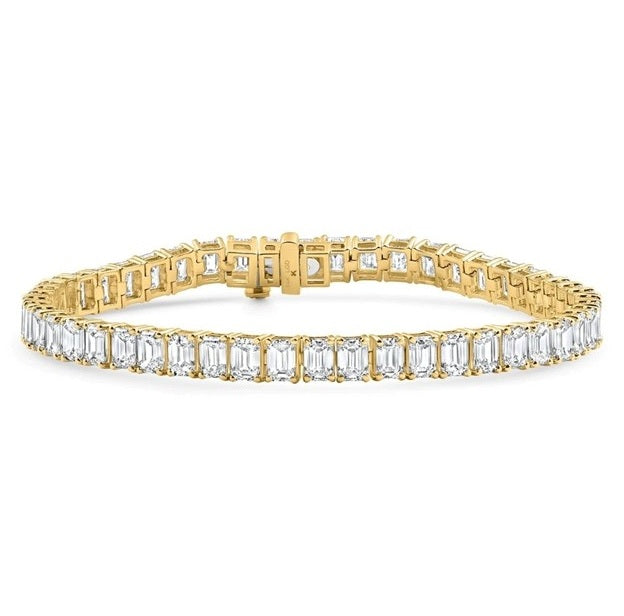 14k Yellow Gold 7.16ct Emerald Cut Lab Grown Diamond Bracelet with 49 Diamonds