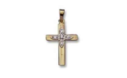 14k Two Tone Cross with 0.05Ct Diamond 22 * 15 MM Charm