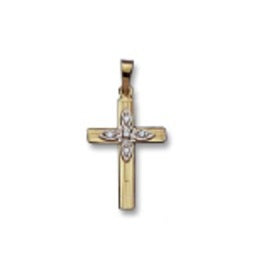 14k Two Tone Cross with 0.05Ct Diamond    22 * 15 MM Charm