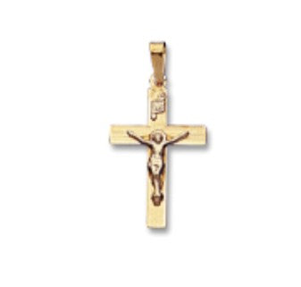 14k Yellow Gold Hollow Engine Turned Crucifix 24.0*15.0mm
