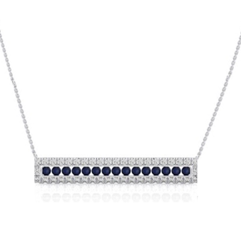 14k White Gold 0.41Ct with 15 Sapphires, and 0.48Ct with 44 Diamonds Bar Necklace