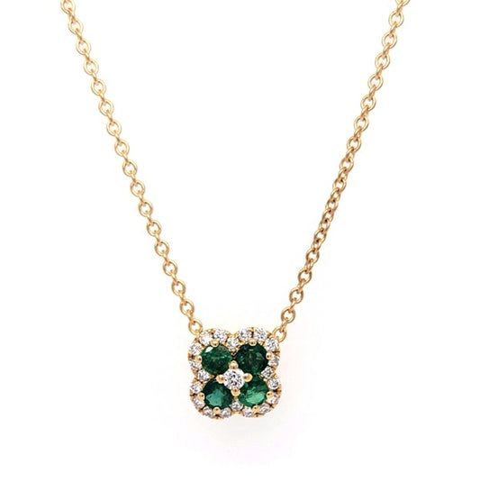 18k Yellow Gold 0.29Ct Emerald, 0.12Ct Diamond Necklace
