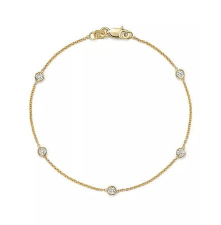 14k Yellow Gold Five Stations 0.50 Ct Diamond by the Yard bracelet