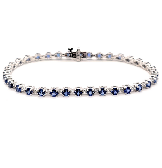 14K White Gold 6.21Cts Sapphire and 0.50Ct Diamond bracelet
