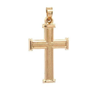 14k Yellow Gold Hollow Brushed Pattern 26*18 MM Cross