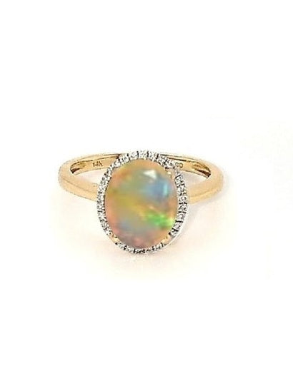 14k Yellow Gold 1.40 Ct Opal, 0.12 ct Diamond Ring