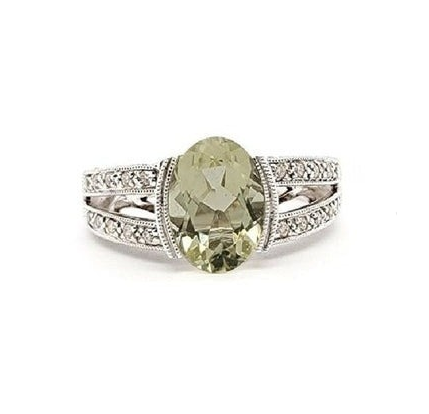 Gabriel 14k White Gold Lemon Quartz, 0.20 Ct Diamond Ring
