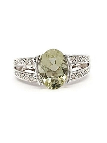 Gabriel 14k White Gold Lemon Quartz, 0.20 Ct Diamond Ring