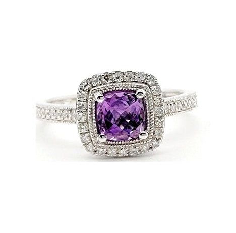 14k White Gold 0.60 Ct Amethyst, 0.15 Ct Diamond Ring