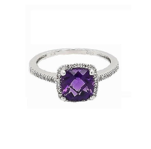 14k White Gold Amethyst and 0.13 Ct Diamond Ring