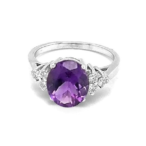 14k White Gold 1.72 Ct Amethyst, 0.25 Ct Diamond ring