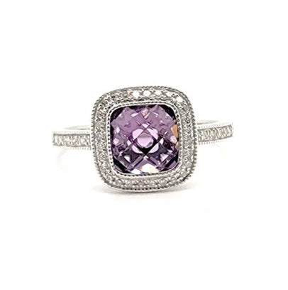 14k White Gold 1.65 Ct Amethyst, 0.13 Ct Diamond Ring