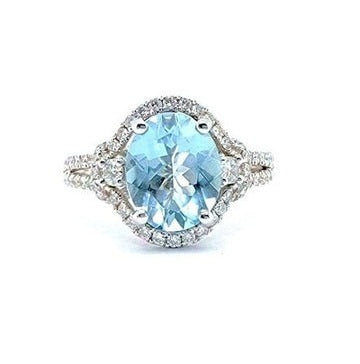 14k White Gold 2.00 Ct Aquamarine, 0.51 Ct Diamond Ring
