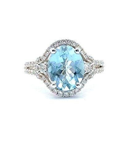 14k White Gold 2.00 Ct Aquamarine, 0.51 Ct Diamond Ring