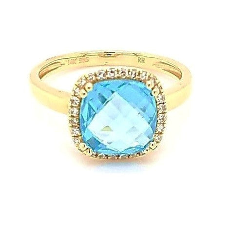 14k Yellow Gold  Blue Topaz, 0.10 Ct Diamond Ring