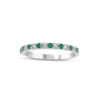 14k White Gold 0.26 Ct Emerald, 0.28 Ct Diamond Band