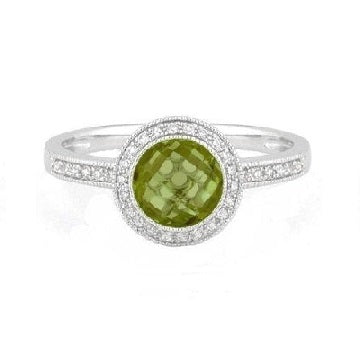 14k White Gold 1.72 Ct Peridot, 0.11 Ct Diamond Ring