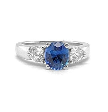 14k White Gold 1.28 Ct Sapphire, 0.43 Ct Diamond Ring