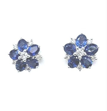 18k White Gold 2.06Ct Sapphire, 0.21 Ct Diamond Flower Earring
