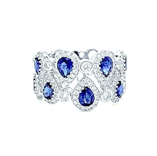 14k White Gold 1.74 Ct Sapphire, 0.83 Ct Diamond Band