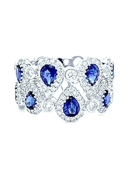 14k White Gold 1.74 Ct Sapphire, 0.83 Ct Diamond Band