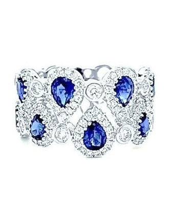 14k White Gold 1.74 Ct Sapphire, 0.83 Ct Diamond Band