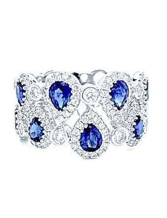 14k White Gold 1.74 Ct Sapphire, 0.83 Ct Diamond Band