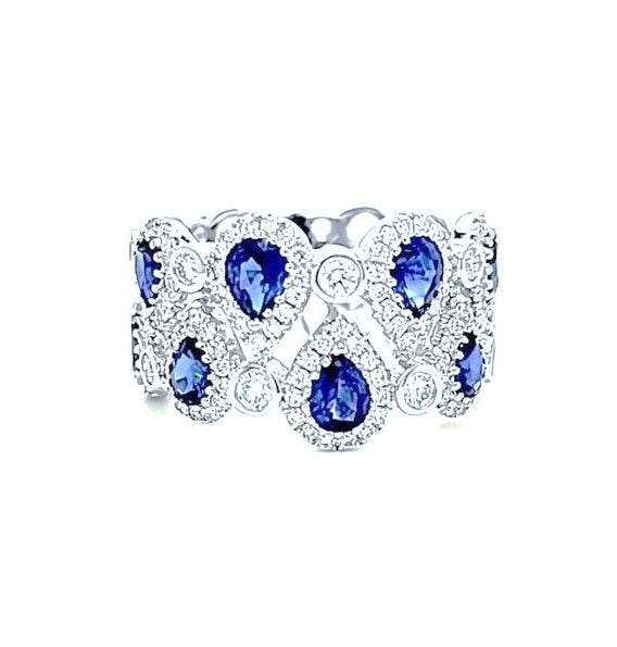 14k White Gold 1.74 Ct Sapphire, 0.83 Ct Diamond Band