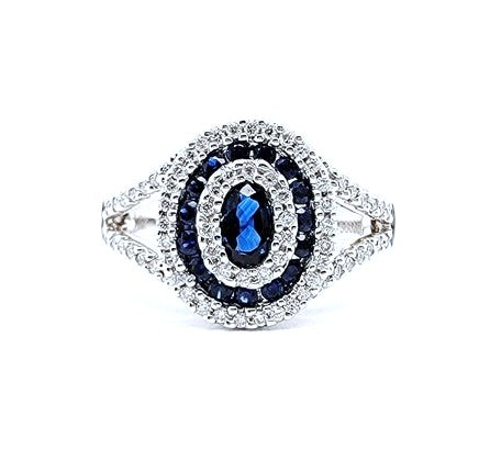 Gabriel 14K White Gold 0.58 Ct Sapphire, 0.25 Ct Diamond Oval Ring