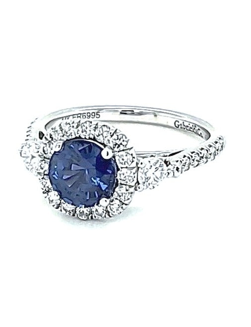 Gabriel 14k White Gold sapphire 1.46 Ct, Diamond 0.75 Ct Ring