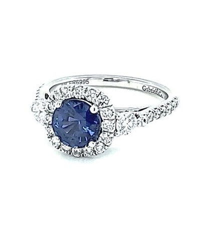 Gabriel 14k White Gold sapphire 1.46 Ct, Diamond 0.75 Ct Ring
