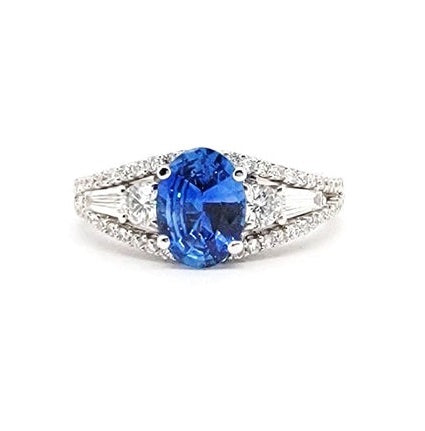 14k White Gold 1.11 Ct Sapphire, 0.72 Ct Diamond Ring