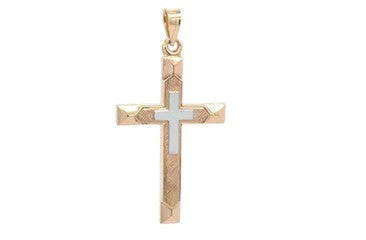 14kt Two Tone Florentine Cross on Hollow Cross 30 * 20MM Charm