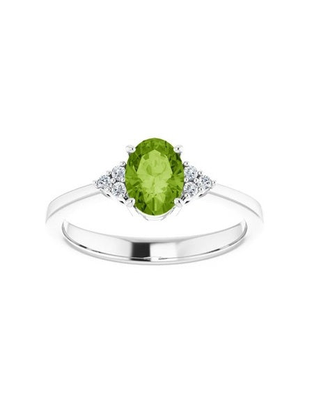 14k White Gold 1.75Ct Peridot, 0.17Ct Diamond Ring