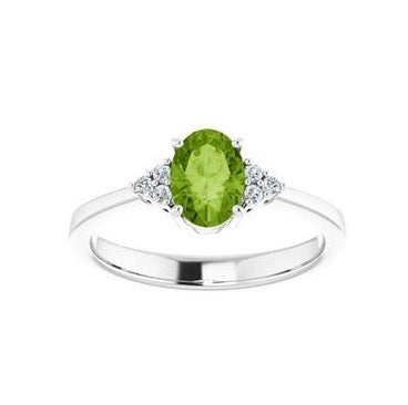 14k White Gold 1.75Ct Peridot, 0.17Ct Diamond Ring
