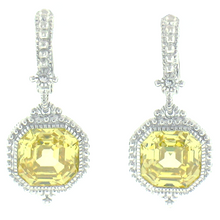 Load image into Gallery viewer, Judith Ripka Sterling Silver &quot;Estate&quot; 12.00 Ct Canary Yellow Crystal and 0.03 Ct White Sapphire Earring
