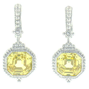 Judith Ripka Sterling Silver "Estate" 12.00 Ct Canary Yellow Crystal and 0.03 Ct White Sapphire Earring
