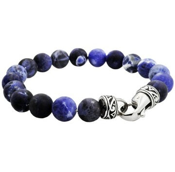 Men's Genuine 10MM Sodalite Stainless Steel Beaded Bracelet