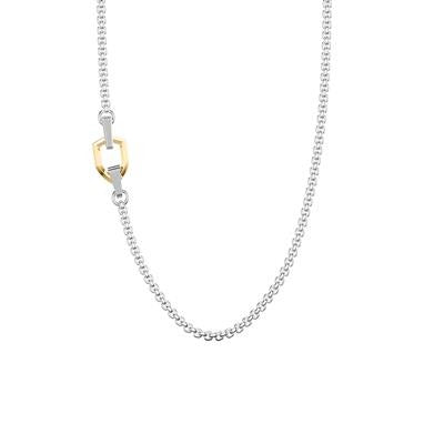 24 Inch Shield Sterling Silver Box Chain Necklace with Bold Yellow Gold Placed Shield Accent and Silver Rhodium Finish