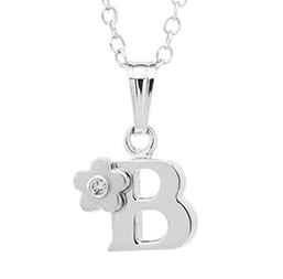 Sterling Silver initial Pendant with diamond and Flower