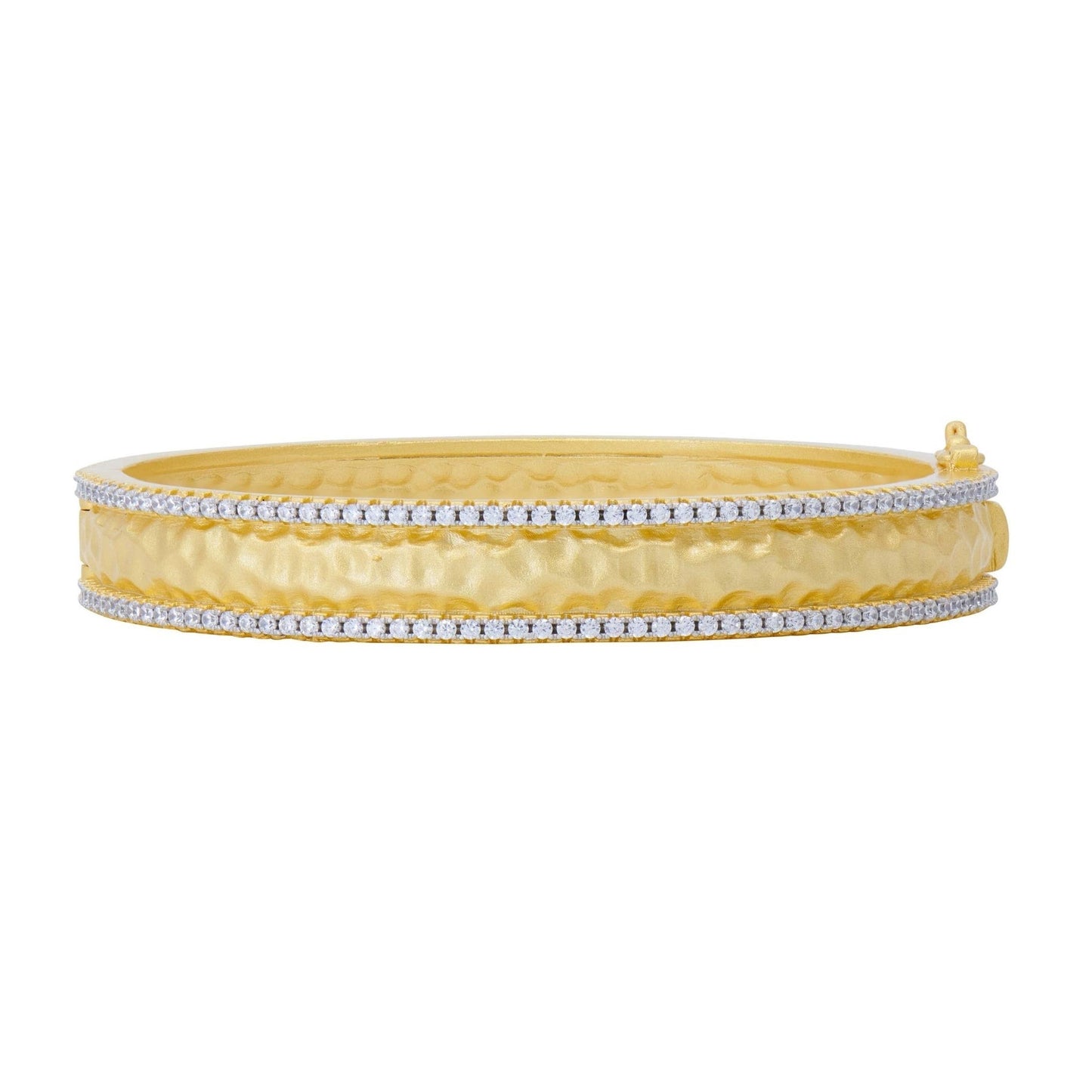 Sterling Silver 14k Gold Plated City Pave Edge Hammered Bangle Bracelet