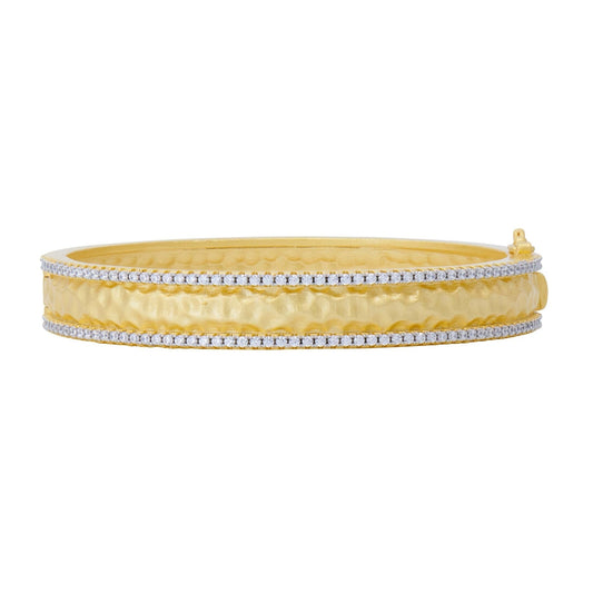 Sterling Silver 14k Gold Plated City Pave Edge Hammered Bangle Bracelet