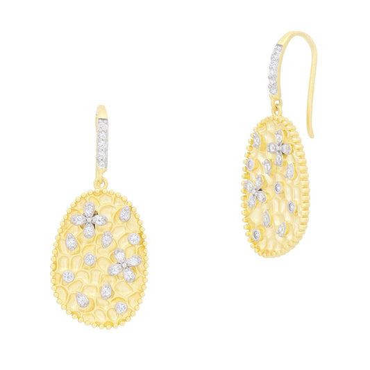 Sterling Silver 14k Gold Plated Street in Bloom Textured Fish Hook Cubic Zirconia Earring