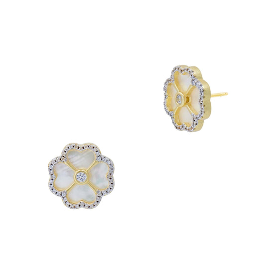 Sterling Silver 14k Gold Plated  Downtown Flora Mother Of Pearl Stud Earring
