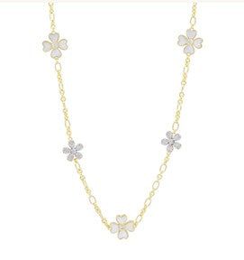 Sterling Silver 14k Gold Plated Garden of Grit Station Cubic Zirconia Chain Link Necklace 20 Inch Long