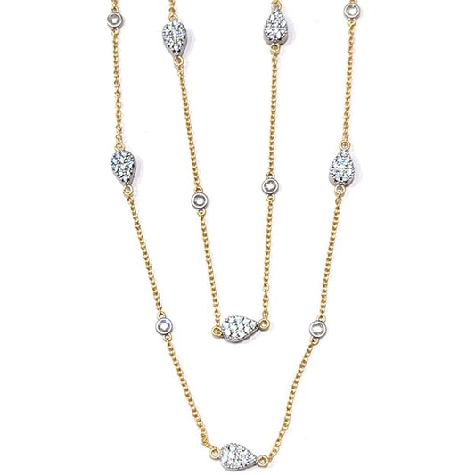 Sterling Silver 14k Gold Plated City Petals Long Station Necklace 36 Inch Long