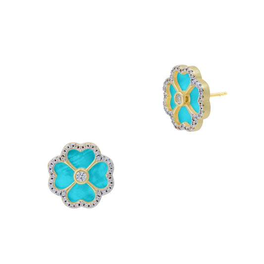 Sterling Silver 14k Gold Plated Downtown Flora Turquoise Stud Earring
