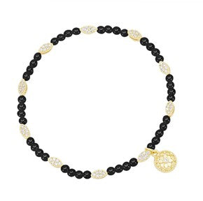 Sterling Silver 14k Gold Plated City of Petals Onyx and Cubic Zirconia Bracelet