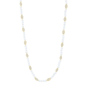 Sterling Silver 14k Gold Plated Mother of Pearl Necklace with Cubic Zirconia at 16 Inch with Extender